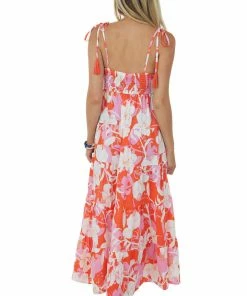 Umgee Bright Fire Floral Sleeveless Tiered Maxi Dress Dresses