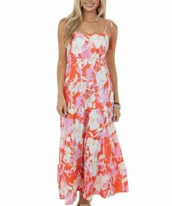 Umgee Bright Fire Floral Sleeveless Tiered Maxi Dress Dresses