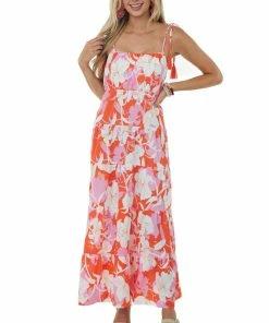 Umgee Bright Fire Floral Sleeveless Tiered Maxi Dress Dresses