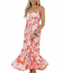 Umgee Bright Fire Floral Sleeveless Tiered Maxi Dress Dresses