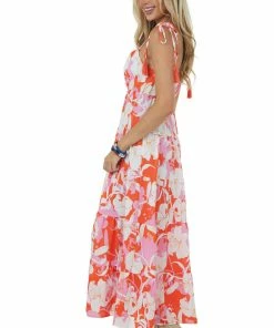 Umgee Bright Fire Floral Sleeveless Tiered Maxi Dress Dresses