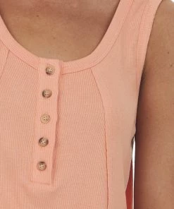 Davi & Dani Tops Bright Melon Henley Flowy Ribbed Knit Tank Top