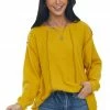 BiBi Bright Mustard Long Sleeve Brushed Waffle Knit Top