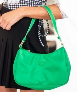 Fame Accessories Bright Jade Nylon Handbag With Triangle Detail