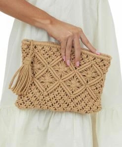 Fame Accessories Brown Sugar Crochet Clutch Tassel Purse