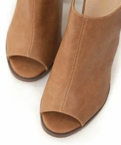 Intouch Footwear Shoes Brown Sugar Faux Leather Peep Toe Heeled Booties