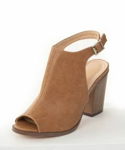 Intouch Footwear Shoes Brown Sugar Faux Leather Peep Toe Heeled Booties