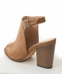 Intouch Footwear Shoes Brown Sugar Faux Leather Peep Toe Heeled Booties