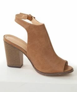 Intouch Footwear Shoes Brown Sugar Faux Leather Peep Toe Heeled Booties