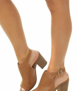 Intouch Footwear Shoes Brown Sugar Faux Leather Peep Toe Heeled Booties