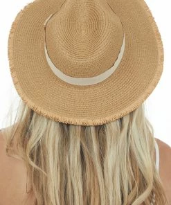 Aili's Corner Accessories Brown Sugar Frayed Edge Ribbon Panama Straw Hat