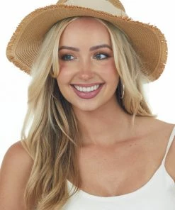 Aili's Corner Accessories Brown Sugar Frayed Edge Ribbon Panama Straw Hat
