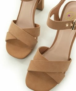 FORTUNE DYNAMIC Brown Sugar Criss Cross Strap Square Toe Heels Shoes