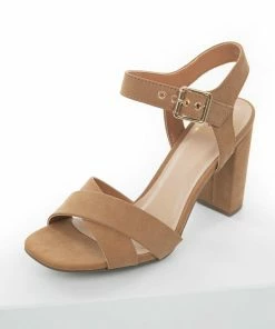 FORTUNE DYNAMIC Brown Sugar Criss Cross Strap Square Toe Heels Shoes