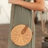 Fame Accessories Brown Sugar Rattan Woven Round Crossbody Bag