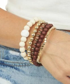 WALL TO WALL Brown And Gold Assorted Circle Bead Bracelets Accessories