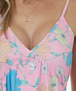 First Love Bubblegum Floral Print Sleeveless Short Dress Dresses