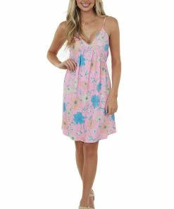 First Love Bubblegum Floral Print Sleeveless Short Dress Dresses