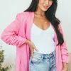 Eesome Bubblegum Linen Blazer With Shoulder Pads Outerwear