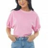 Umgee Bubblegum Ribbed Trim Open Back Puff Sleeve Top Tops