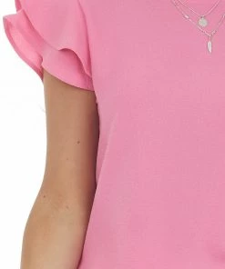 Ces Femme Bubblegum Ruffle Cap Sleeve Textured Woven Top