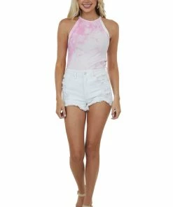 Aemi + Co Bubblegum Tie Dye Halter Neck Ribbed Tank Top Tops