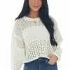 LE LIS Buttercream Chenille Pointelle Cropped Sweater Tops