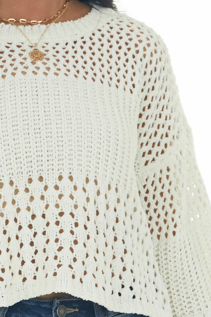 LE LIS Buttercream Chenille Pointelle Cropped Sweater Tops 10 LE LIS Buttercream Chenille Pointelle Cropped Sweater Tops