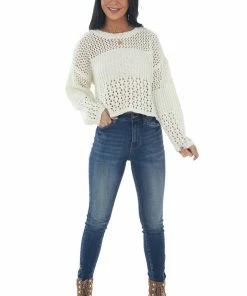 LE LIS Buttercream Chenille Pointelle Cropped Sweater Tops 22 LE LIS Buttercream Chenille Pointelle Cropped Sweater Tops