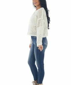LE LIS Buttercream Chenille Pointelle Cropped Sweater Tops 23 LE LIS Buttercream Chenille Pointelle Cropped Sweater Tops