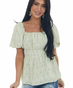 Heyson Buttercream Ditsy Floral Babydoll Blouse Tops