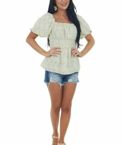 Heyson Buttercream Ditsy Floral Babydoll Blouse Tops