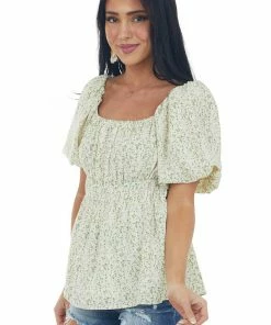 Heyson Buttercream Ditsy Floral Babydoll Blouse Tops