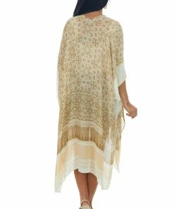 ANGIE Buttercream Printed Kimono With High Side Slits