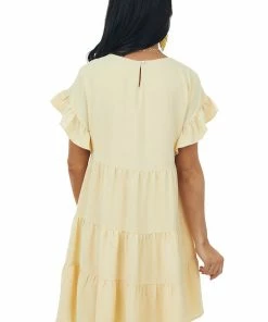 She + Sky Dresses Buttercream Ruffle Sleeve Tiered Babydoll Dress