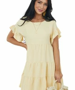 She + Sky Dresses Buttercream Ruffle Sleeve Tiered Babydoll Dress