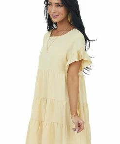 She + Sky Dresses Buttercream Ruffle Sleeve Tiered Babydoll Dress