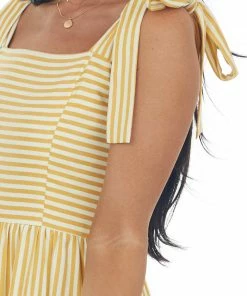 FSL APPAREL Dresses Buttercream Striped Midi Dress With Tie Straps