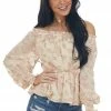 Flying Tomato Tops Buttercream Textured Print Off Shoulder Top 2 Flying Tomato Tops Buttercream Textured Print Off Shoulder Top