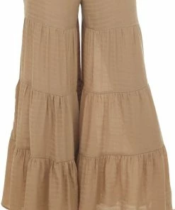 HYFVE Camel Strapless Smocked Flare Leg Jumpsuit