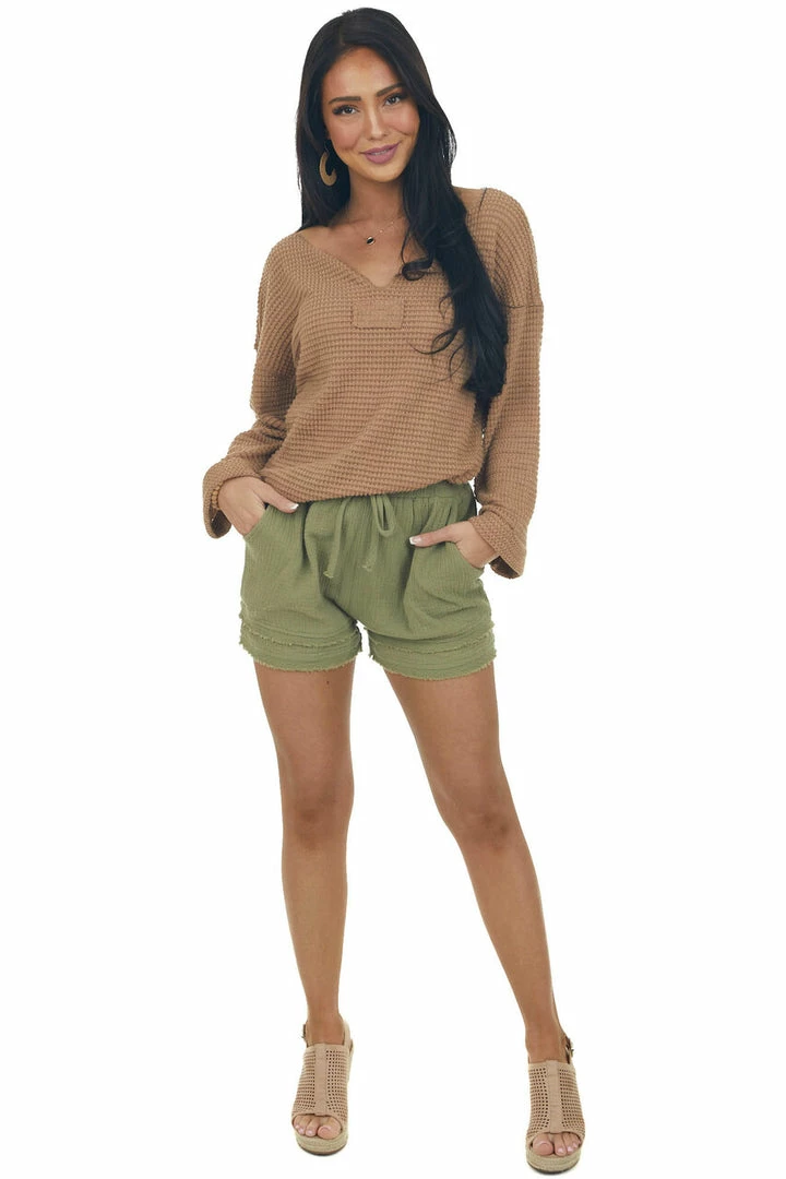 Jodifl Camel Waffle Knit Notch Neck Top With Loose Long Sleeves Tops 7 Jodifl Camel Waffle Knit Notch Neck Top With Loose Long Sleeves Tops