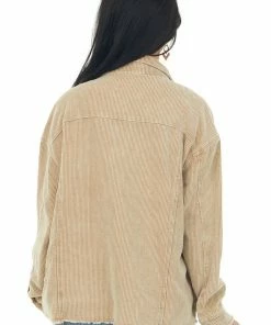 Newbury Kustom Camel Washed Corduroy Frayed Edge Shacket