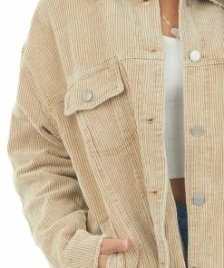 Newbury Kustom Camel Washed Corduroy Frayed Edge Shacket