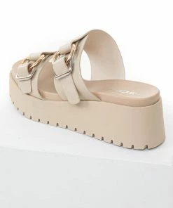 FORTUNE DYNAMIC Camel Faux Leather Platform Sandals With Buckles Shoes