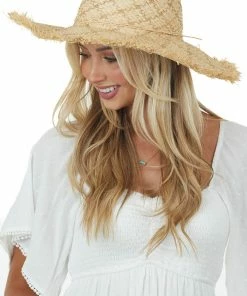 Urbanista Camel Frayed Edge Rope Tie Detail Woven Straw Hat Accessories