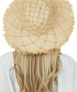 Urbanista Camel Frayed Edge Rope Tie Detail Woven Straw Hat Accessories