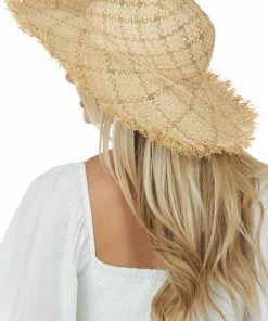 Urbanista Camel Frayed Edge Rope Tie Detail Woven Straw Hat Accessories