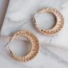 Fame Accessories Camel Woven Raffia Saddleback Hoop Earrings