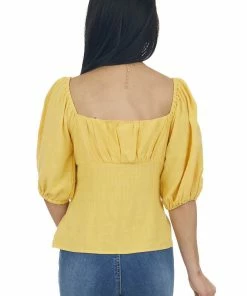 Aemi + Co Tops Canary Yellow Button Down Puff Sleeve Blouse 14 Aemi + Co Tops Canary Yellow Button Down Puff Sleeve Blouse