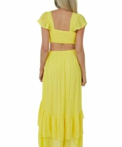 Flying Tomato Canary Yellow Side Cut Out High Low Woven Dress Dresses